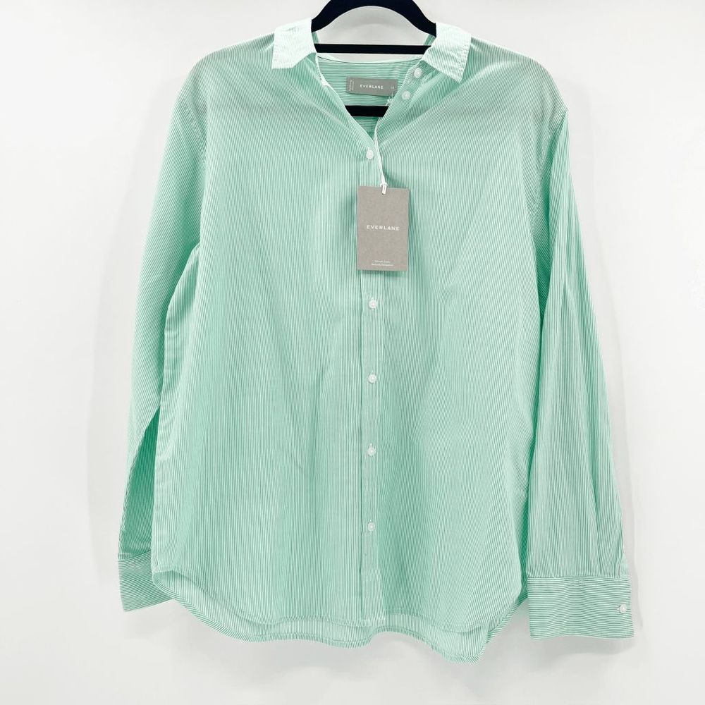 Everlane Striped Button Down Shirt Women's Size 6 Green White Relaxed
